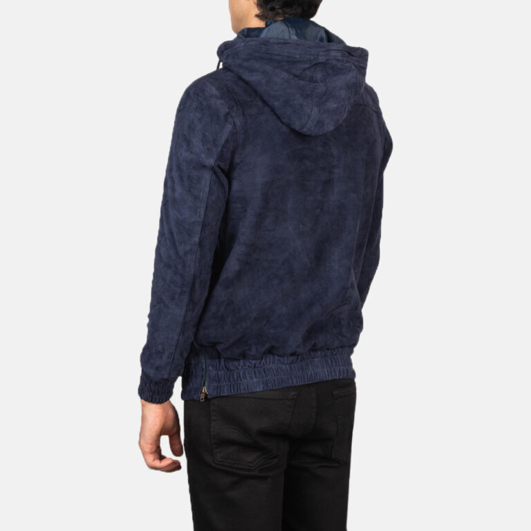 Mens Kenton Hooded Blue Suede Pullover Jacket Tilted Back-8-1634134783486